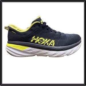 Hoka Bondi 7 Running Shoes Mens 10.5 Black Yellow Max Cushion Comfort Walking